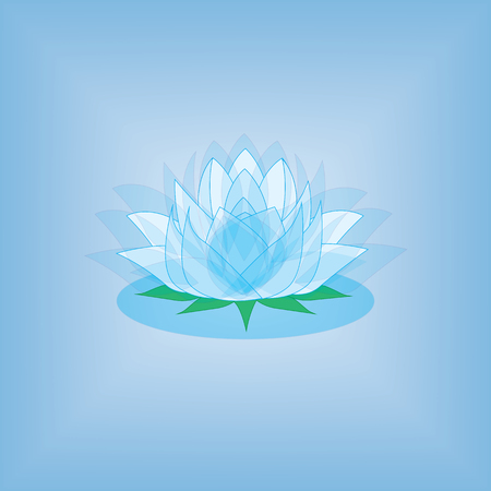 lotus white with blue green leaves on a blue backgroundのイラスト素材