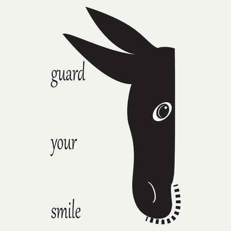 Donkey head abstract art illustration black and white design isolated label guard your smile white backgroundのイラスト素材