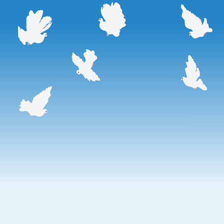 Doves soaring romantic soft spring summer blue background Some items are made in the style of a careless handmade techniqueeのイラスト素材