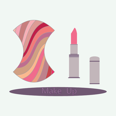 cosmetic pallet lipstick abstract icon and gray tube of lipstick pink color isolated art modern design element light backgroundのイラスト素材