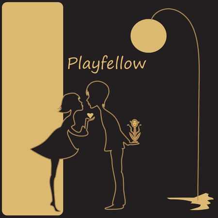 silhouette of a girl and a boy lantern inscription childhood friends black and beige background abstract illustrationのイラスト素材