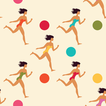 women in a swimsuit playing ball art summer creative modern pattern light backgroundのイラスト素材