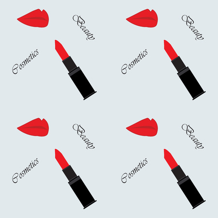 lipstick red color and red lips illustration of a modern abstract art beautiful cosmetics inscription light background patternのイラスト素材