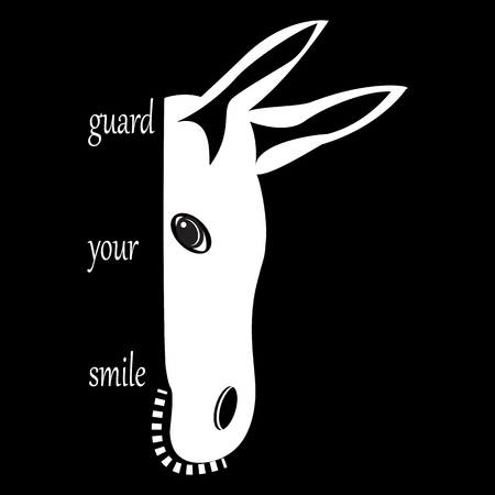 Donkey head abstract art illustration black and white design isolated inscription guard your smile black backgroundのイラスト素材