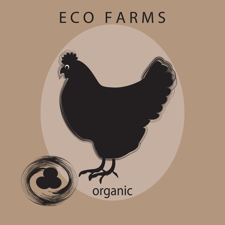 hen nest eggs inscription eco farm organic isolated art illustration design organic food light backgroundのイラスト素材