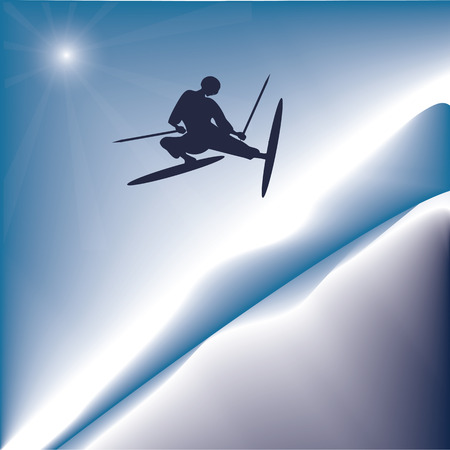 skier winter landscape mountain snow abstraction creative art nouveau illustration of a light blue backgroundのイラスト素材