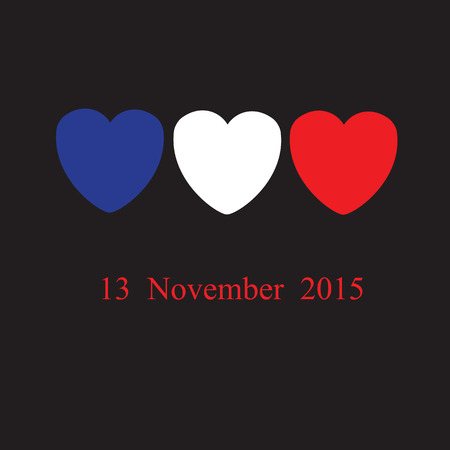 November 13, 2015, the symbol of France three hearts blue red white on a black backgroundのイラスト素材