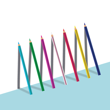 seven colored pencils casts a shadow light backgroundのイラスト素材