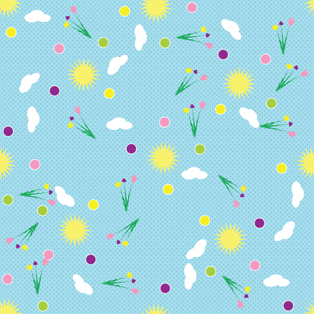 wild flowers blue background pattern abstract drawingのイラスト素材
