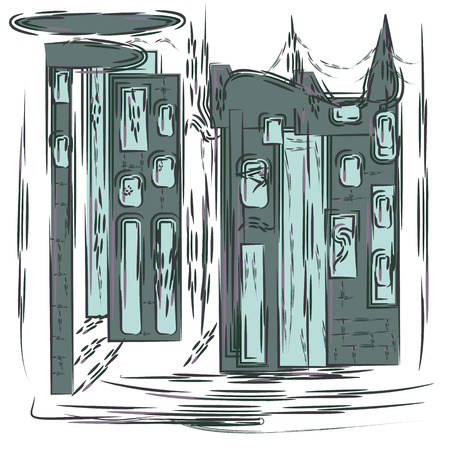 city building abstract gray tone drawing on a white backgroundのイラスト素材