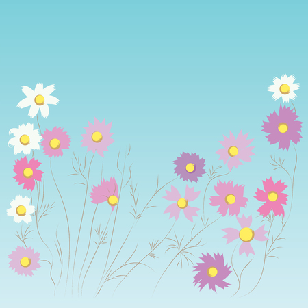 wildflowers  daisies on thin stems   romantic gentle spring summer blue background Some items are made in the style of hand-careless techniqueeのイラスト素材