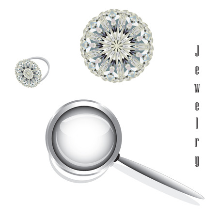 set jewelry diamond ring magnifier a diamond isolated abstract illustration inscription jewelry  white backgroundのイラスト素材