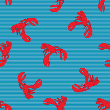 Lobster red art abstract modern creative white background light blue striped background patternのイラスト素材