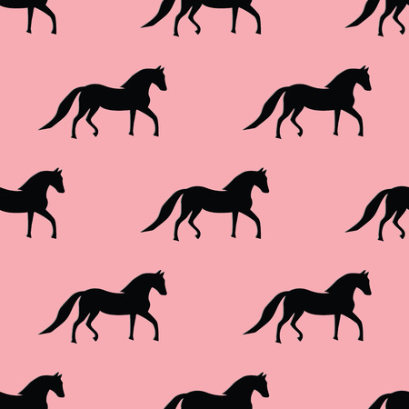 black horse on a pink background patternのイラスト素材