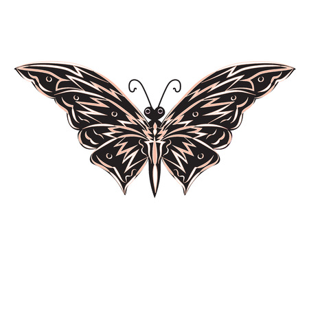 Butterfly in black and white rose design isolated on white background illustrationのイラスト素材