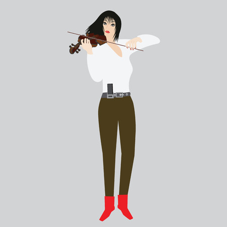 woman playing violin white blouse pants cell phone strap light backgroundのイラスト素材