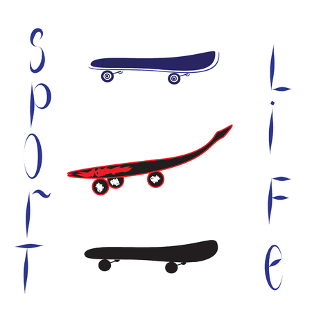 Set skateboard blue red black hand inscription sport life light backgroundのイラスト素材