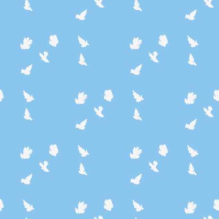 Doves soaring romantic soft spring summer blue background patternのイラスト素材