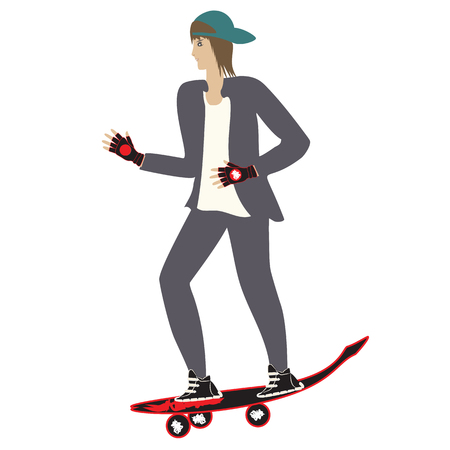 illustration of a teenager to skateboardのイラスト素材