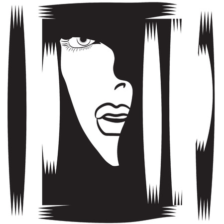 woman's face in profile black and white abstract illustration isolated white backgroundのイラスト素材