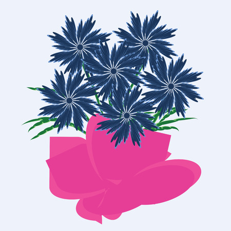 bouquet of wild flowers blue cornflowers decorative pink packaging isolated art nouveau abstract creative illustrations white backgroundのイラスト素材