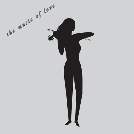 the music of love violinist black silhouette on a gray backgroundのイラスト素材