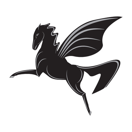 Pegasus a winged horse black silhouette isolated art abstract modern creative illustration white background vectorのイラスト素材