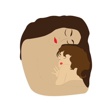 mother and baby white isolated on white background vector art abstract design element logoのイラスト素材