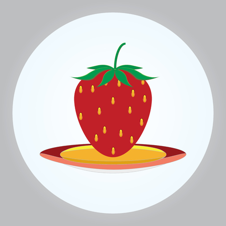 strawberry with leaves on a plate isolated on a light background abstract vector artのイラスト素材