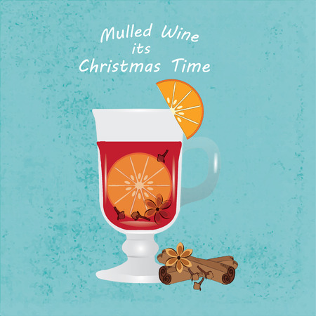 Christmas mulled wine booklet on blue grunge background advertising hot drinks for cafes restaurants and marketsのイラスト素材