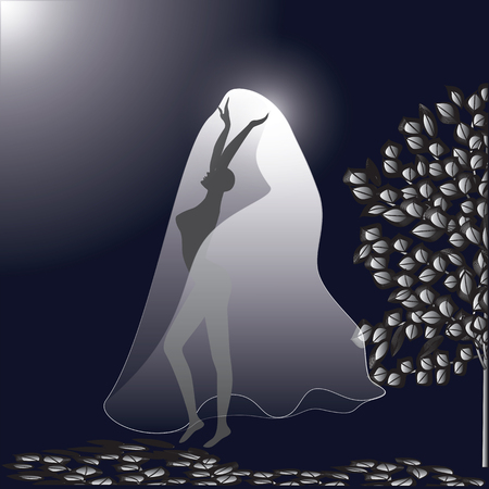 dance woman night moon dark background art creative modern vectorのイラスト素材