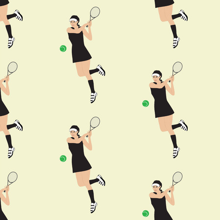 pattern woman plays tennis racket green ball on a light background vector art creativeのイラスト素材