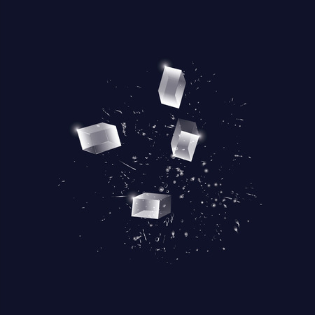 ice pieces transparent falling splashing watercolor brush stroke isolated white on a dark background art creative modern vector illustration element for designのイラスト素材