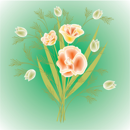 bouquet of wild flowers on a light green background vector illustration of modern artのイラスト素材