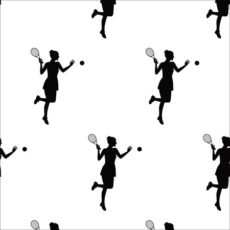 pattern girl playing tennis black silhouette on white background vector art creativeのイラスト素材