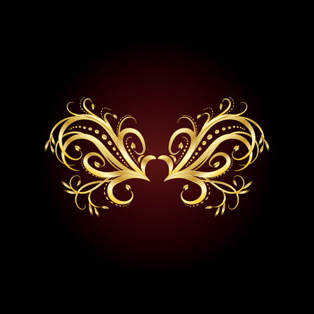 golden vintage art decoration element isolated black and red background for text design vector illustrationのイラスト素材