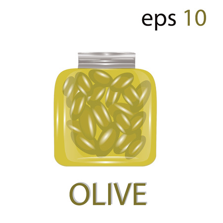 Green olives in a glass jar isolated white background vectorのイラスト素材