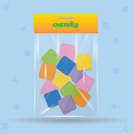 candy lollipop a sweet colored transparent bag isolated on a blue background vector illustration art creative design elementのイラスト素材
