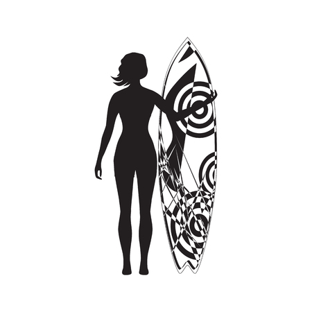 sketch Woman surfer surfboard isolated on white background art creative vector element for designのイラスト素材