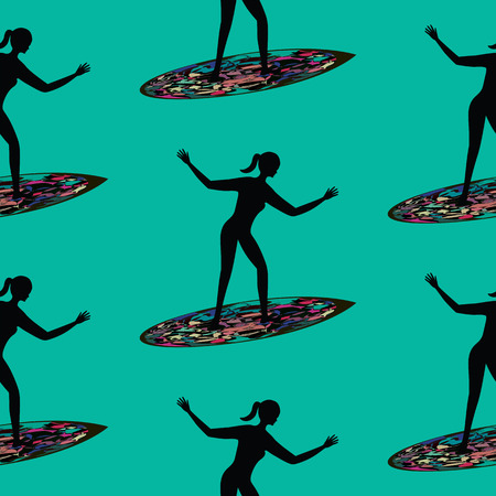 pattern Female surfer on a surfboard art creative vectorのイラスト素材