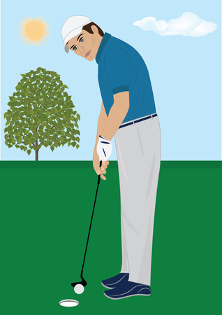 man playing golf at nature art creative modern vector illustration flat styleのイラスト素材