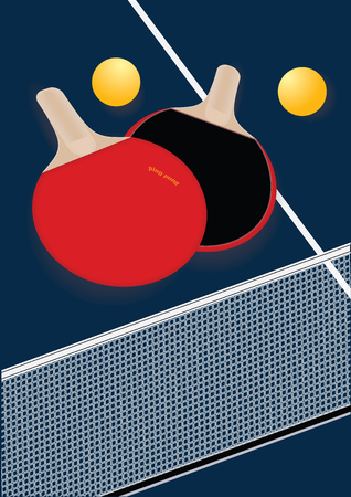 Table tennis racket mesh balls isolated on dark blue background Art creative vector illustrationの写真素材