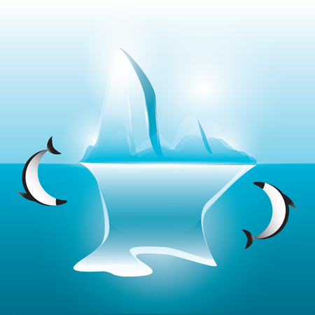 Travel Poster. Iceberg sea dolphin gently blue background art creative modern abstract vector illustration minimalismのイラスト素材