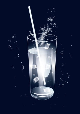 Glass transparent with water, ice, splashes - on black background - art creative vectorのイラスト素材