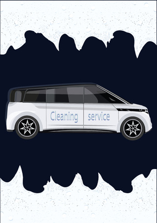 Cleaning services. - Realistic car - soap foam - art-creative modern vector illustration. Poster Car Washのイラスト素材