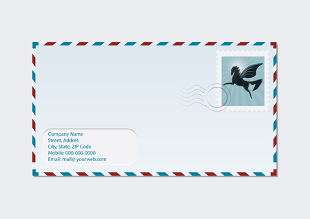 Air envelope with postage stamp - flying Pegasus - isolated on white background - art vectorのイラスト素材