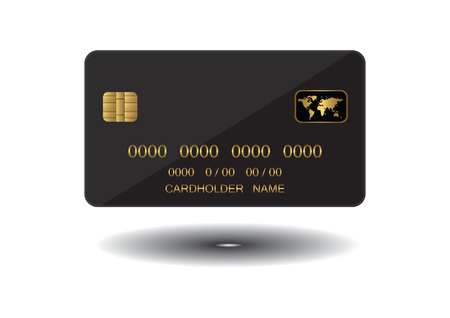 Credit card black with world map logo - isolated on white background - vector illustrationのイラスト素材