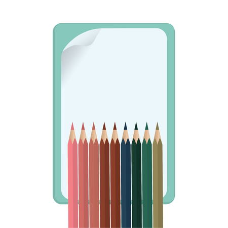 Sheet of white paper with a curved corner - set of color pencils - isolated on white background - vectorのイラスト素材