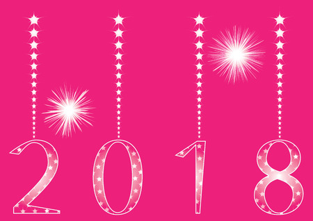 New Year transparent shiny Figures decorative - 2018 - chains of stars - on a pink background - art creative vectorのイラスト素材