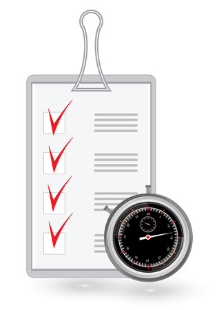 Stopwatch and clipboard with checklist - isolated on white background - art vectorのイラスト素材
